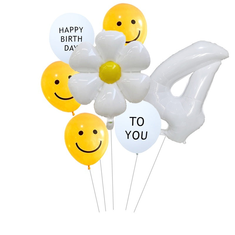 7pcs White Number Balloons Daisy Birthday Smile Face Latex Balloons Wedding Decoration Kids Birthday Party Supply