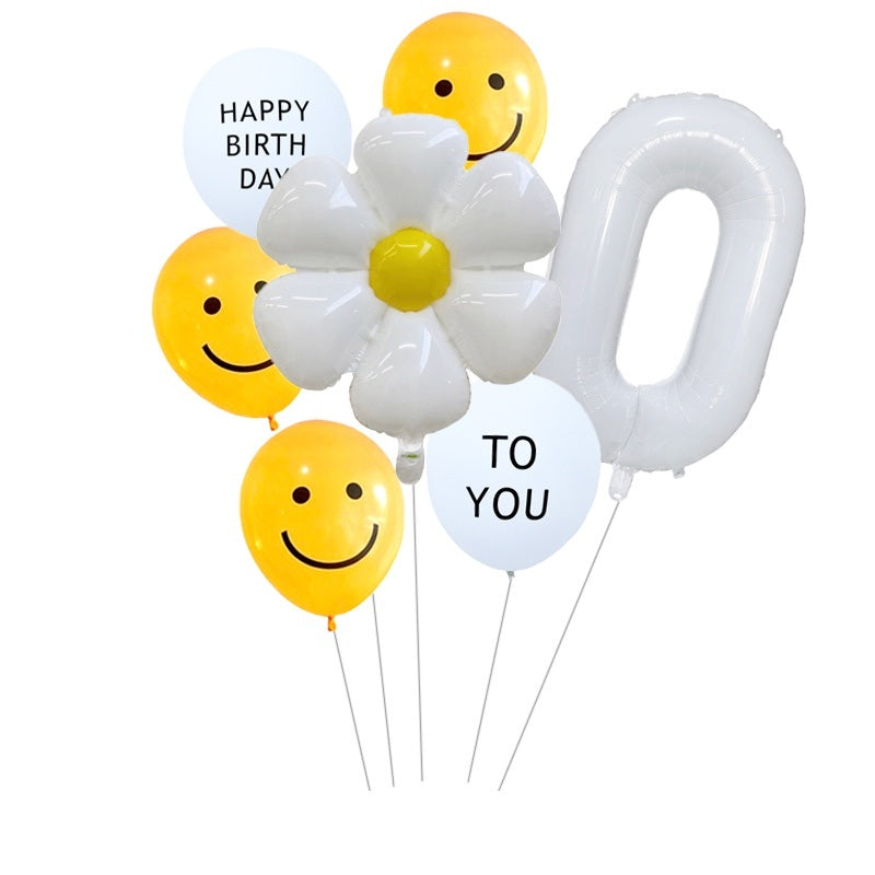 7pcs White Number Balloons Daisy Birthday Smile Face Latex Balloons Wedding Decoration Kids Birthday Party Supply