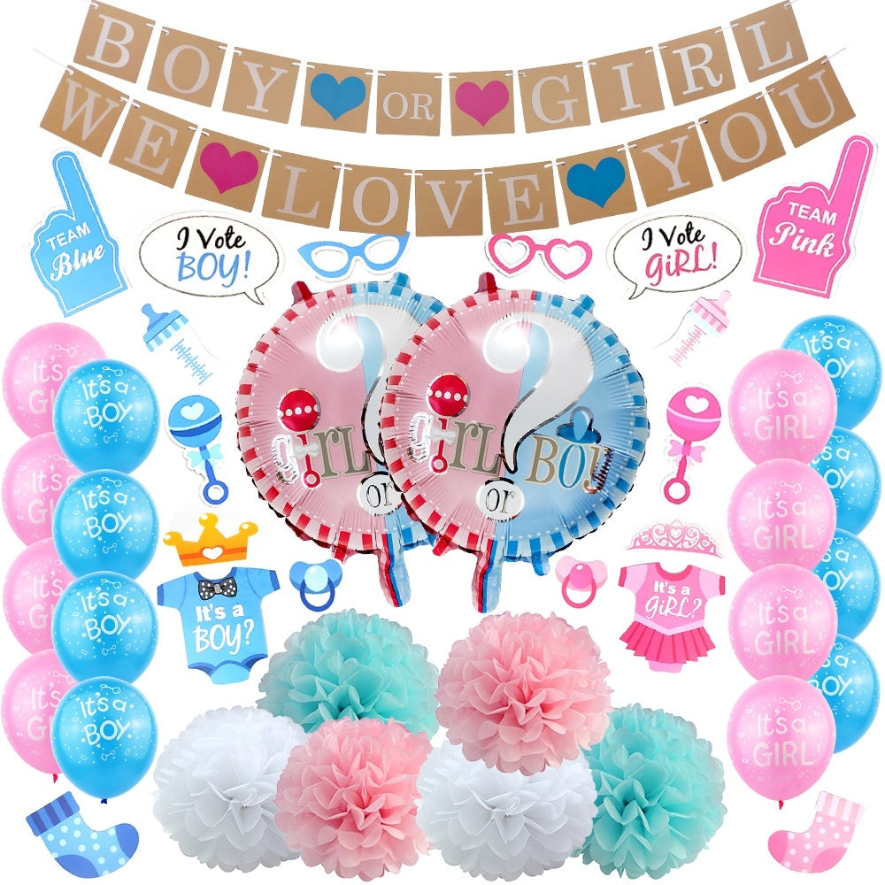1 SET Gender Reveal Banner Balloon Photo Props Set Pink Blue Boy or Girl Party Aluminum Foil Balloon Party Decorations Set