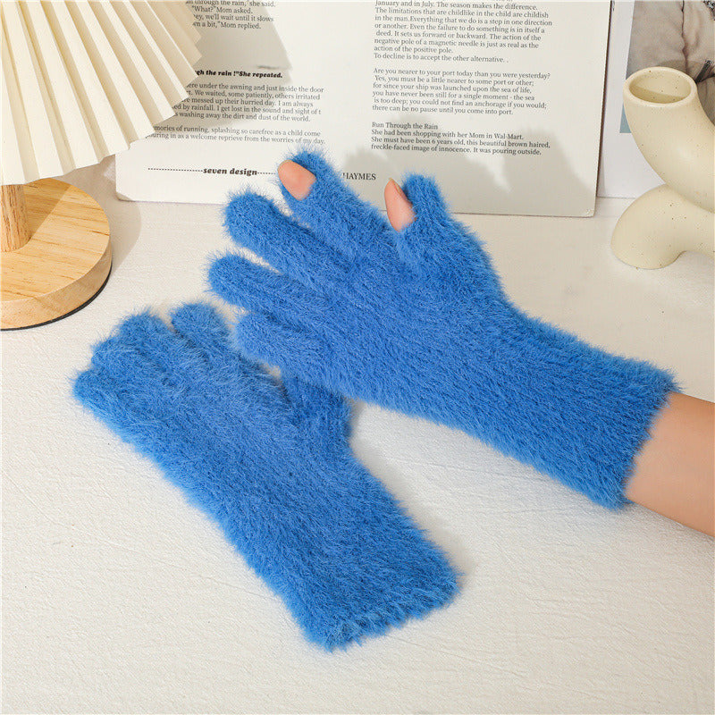 Imitation Of Mink Wool And Velvet Cold Thermal Gloves Simple Candy Color Students Five Finger Gloves Adult