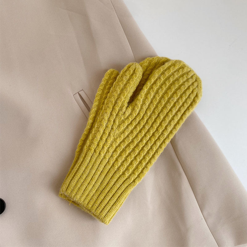 Pure Color With Knitted Knitted Bag Finger Gloves Ladies Autumn And Winter Lovely Thick Warm Cycling Wool Gloves