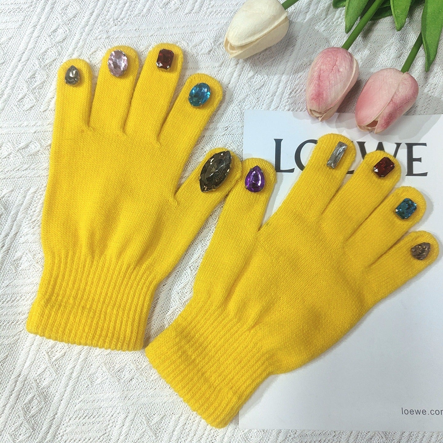 Autumn Winter Personalized Creative Diy Sub-Finger Color Diamond Knit Gloves; Diamond With Diamond Inlaid Diamond Thanos Nail Gloves