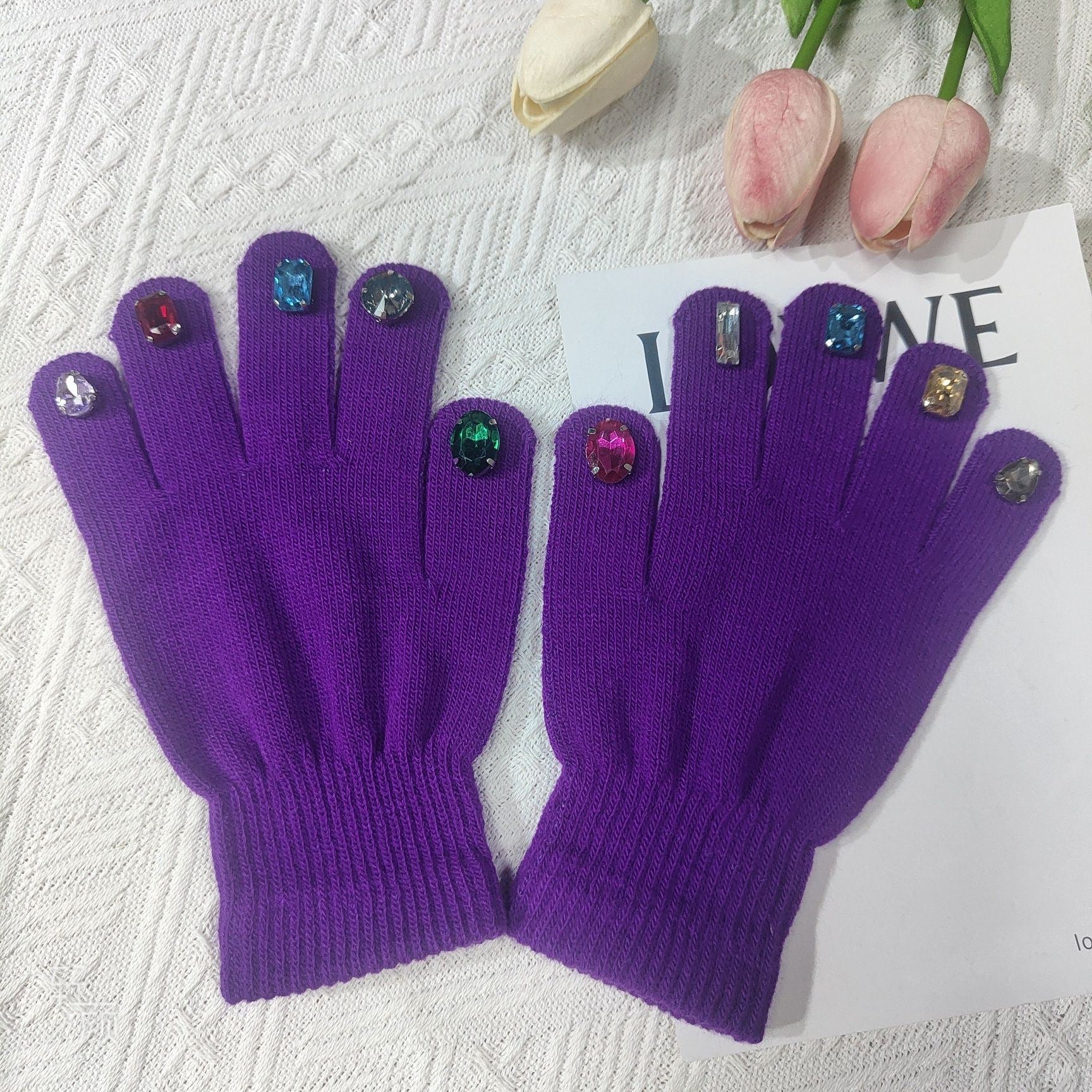 Autumn Winter Personalized Creative Diy Sub-Finger Color Diamond Knit Gloves; Diamond With Diamond Inlaid Diamond Thanos Nail Gloves