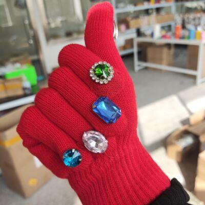 Autumn Winter Personalized Creative Diy Sub-Finger Color Diamond Knit Gloves; Diamond With Diamond Inlaid Diamond Thanos Nail Gloves