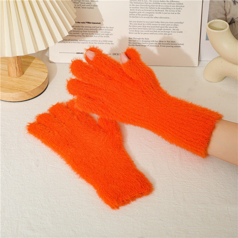 Imitation Of Mink Wool And Velvet Cold Thermal Gloves Simple Candy Color Students Five Finger Gloves Adult