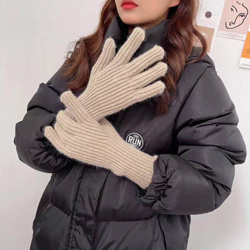 Pure Color Wool Knitted South Korean Label Gloves With Finger Exposed Touch Screen Cold Resistant Old Style Wrist Gloves Autumn And Winter Warm Gloves