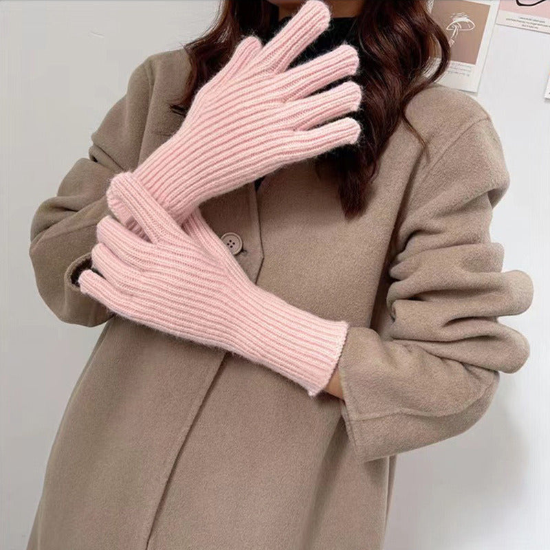 Pure Color Wool Knitted South Korean Label Gloves With Finger Exposed Touch Screen Cold Resistant Old Style Wrist Gloves Autumn And Winter Warm Gloves