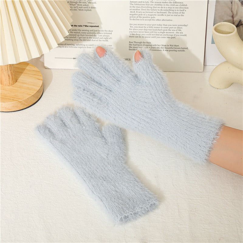 Imitation Of Mink Wool And Velvet Cold Thermal Gloves Simple Candy Color Students Five Finger Gloves Adult