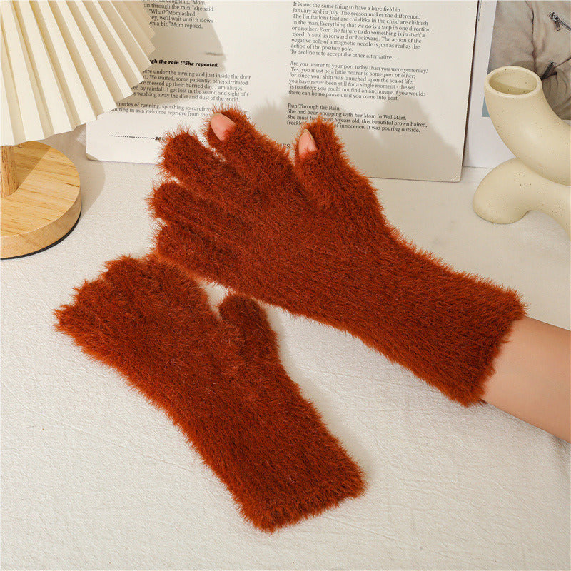 Imitation Of Mink Wool And Velvet Cold Thermal Gloves Simple Candy Color Students Five Finger Gloves Adult