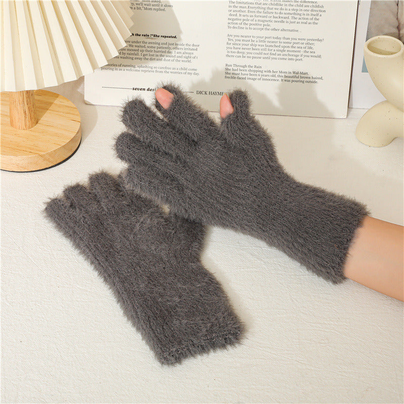 Imitation Of Mink Wool And Velvet Cold Thermal Gloves Simple Candy Color Students Five Finger Gloves Adult