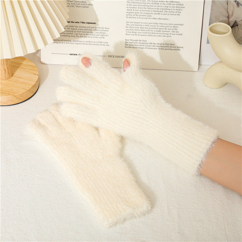 Imitation Of Mink Wool And Velvet Cold Thermal Gloves Simple Candy Color Students Five Finger Gloves Adult