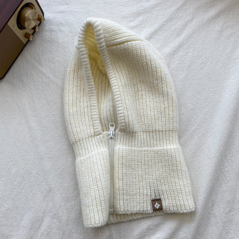 Autumn Winter Knit Hat Zipper Warm Neck Cover Head Wool Neck Hat