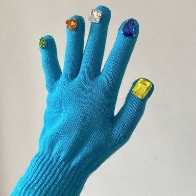 Autumn Winter Personalized Creative Diy Sub-Finger Color Diamond Knit Gloves; Diamond With Diamond Inlaid Diamond Thanos Nail Gloves