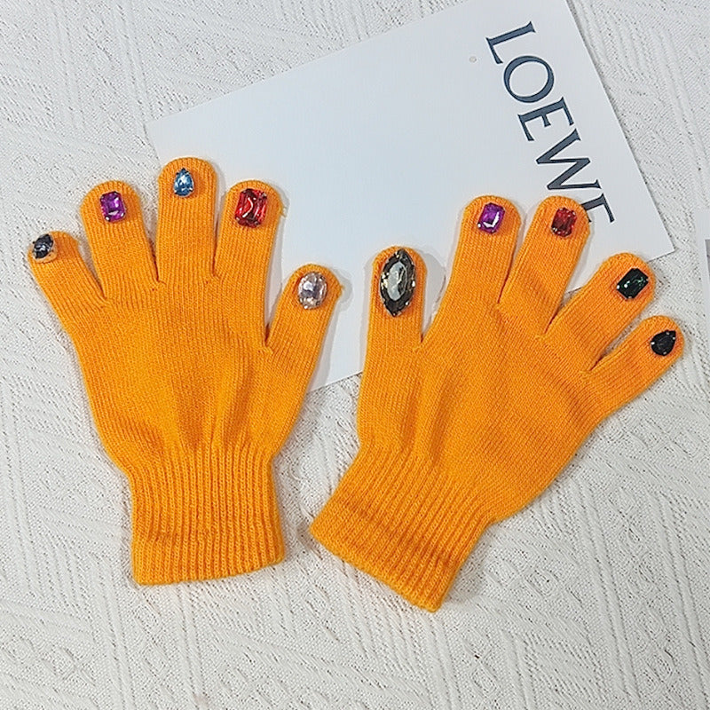 Autumn Winter Personalized Creative Diy Sub-Finger Color Diamond Knit Gloves; Diamond With Diamond Inlaid Diamond Thanos Nail Gloves