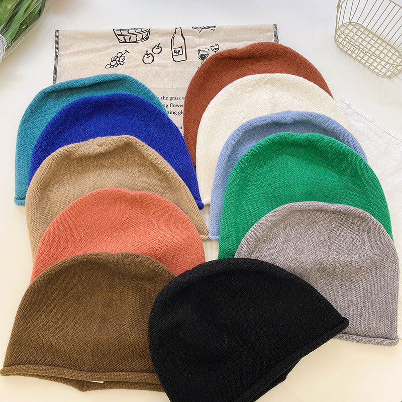 Thickened Headscarf Hat; Women'S Knitted Warm Jumper; Nightcap Trend; Autumn And Winter Solid Color Pile Hat