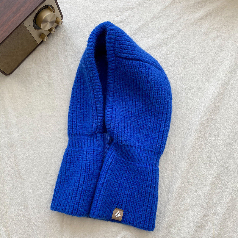 Autumn Winter Knit Hat Zipper Warm Neck Cover Head Wool Neck Hat