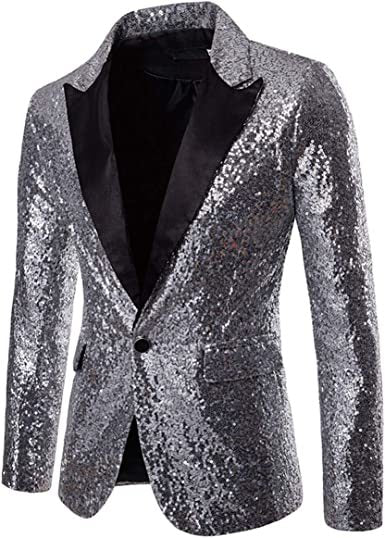 Mens Sequin Suits Jackets Blazer Slim Fit Notched Lapel One Button Party Show Tux Dress Coats