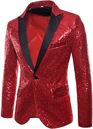 Mens Sequin Suits Jackets Blazer Slim Fit Notched Lapel One Button Party Show Tux Dress Coats