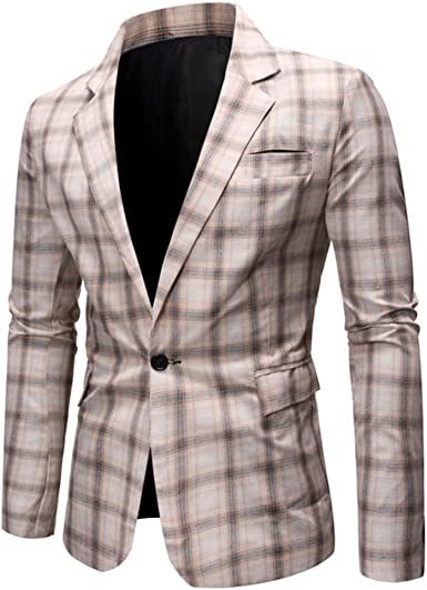 Men's Plaid Suit Jacket Casual One Button Regular Fit Blazer Classic Plaid Sport Coat Stylish Dress Coat