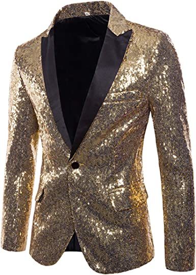 Mens Sequin Suits Jackets Blazer Slim Fit Notched Lapel One Button Party Show Tux Dress Coats