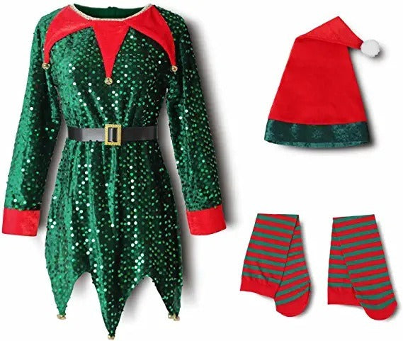 Christmas Children'S Clothing Parent-Child Cute Green Red Sequins Elf Boys And Girls Kindergarten Performance