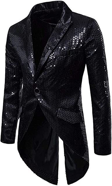 Mens Sequin Blazer Tailcoat Jacket Tuxedo Swallowtail Suits Shiny Dinner Party Show Tux Dress Coat