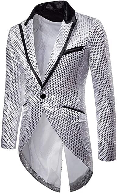 Mens Sequin Blazer Tailcoat Jacket Tuxedo Swallowtail Suits Shiny Dinner Party Show Tux Dress Coat