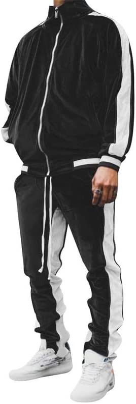 Men's 2 Pieces Full Zip Tracksuits Golden Velvet Thickening Sport Suits Casual Outfits Jacket & Pants Fitness Tracksuit Sets
