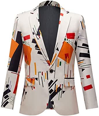 Mens Printed Suit Jacket 1 Button Slim Fit Shawl Collar Sports Coats Geometric Pattern Blazers for Party; Prom