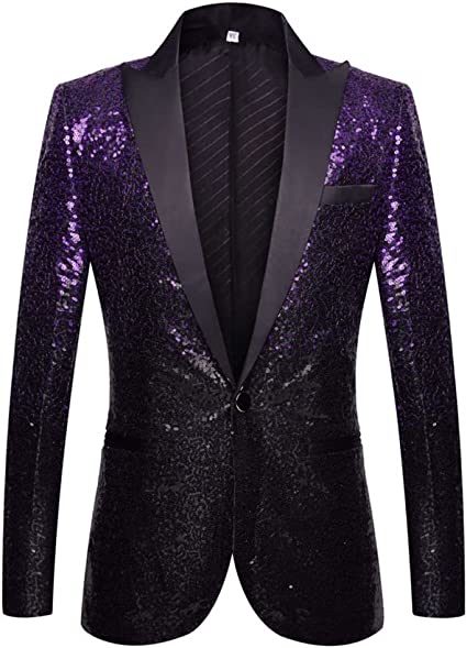 Men's Sequined Suit Jackets; Lapel Slim Performance Costumes Fashion Gradient Stage Suit Coats