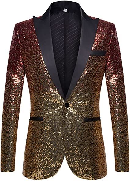 Men's Sequined Suit Jackets; Lapel Slim Performance Costumes Fashion Gradient Stage Suit Coats