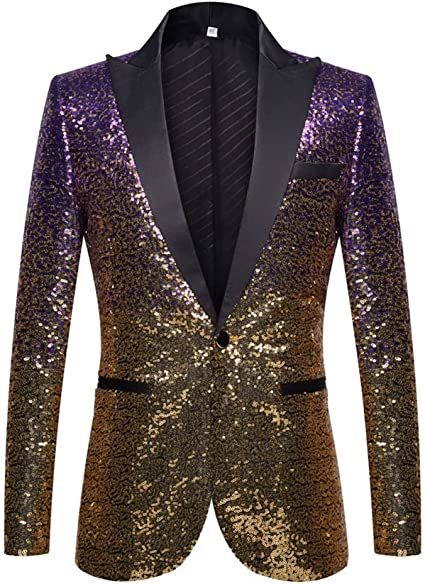 Men's Sequined Suit Jackets; Lapel Slim Performance Costumes Fashion Gradient Stage Suit Coats