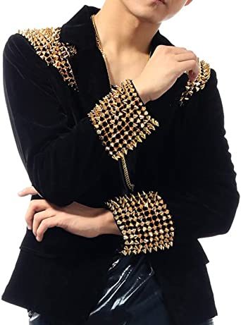 Mens Sequin Suit Jacket 1 Button Slim Fit Sports Coats Blazers Gold Stripe for Party; Prom