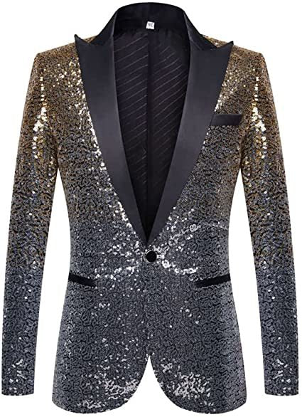 Men's Sequined Suit Jackets; Lapel Slim Performance Costumes Fashion Gradient Stage Suit Coats