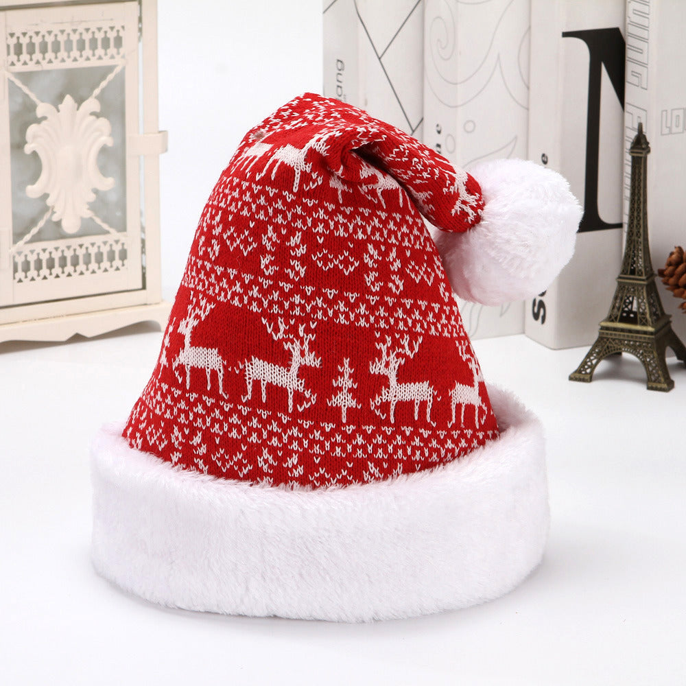 Snowflake Deer Knitted Wool Flannelette Christmas Hat Adult Winter Hat