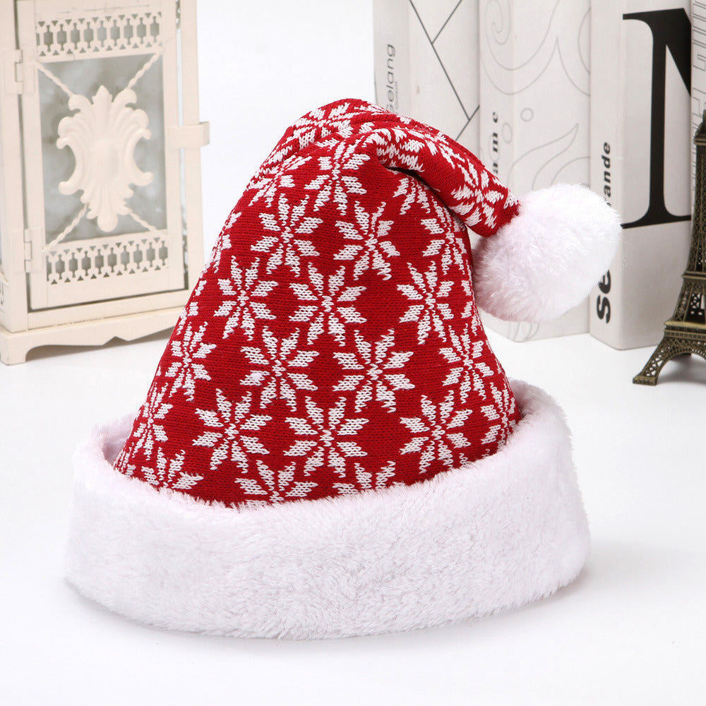 Snowflake Deer Knitted Wool Flannelette Christmas Hat Adult Winter Hat