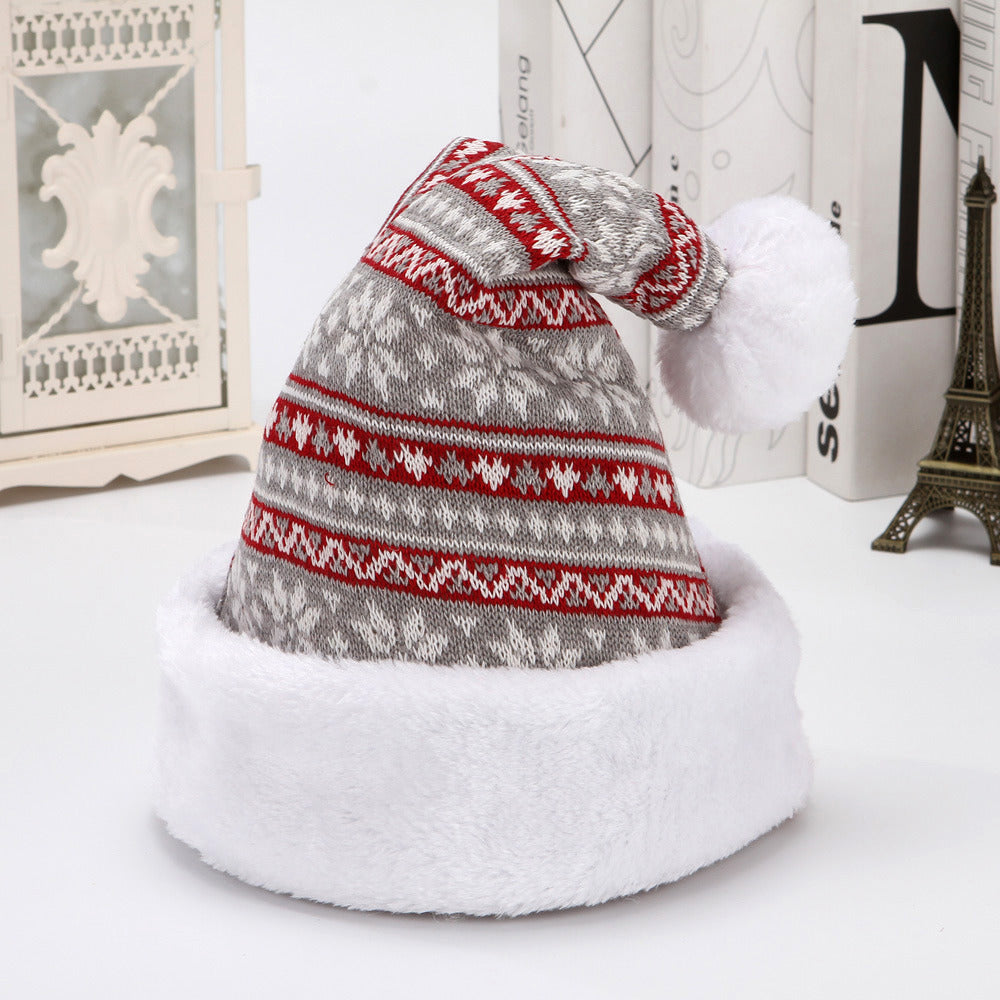 Snowflake Deer Knitted Wool Flannelette Christmas Hat Adult Winter Hat