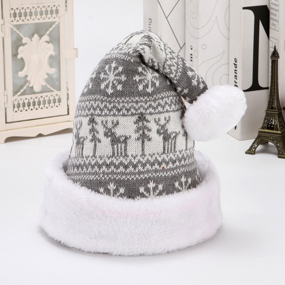 Snowflake Deer Knitted Wool Flannelette Christmas Hat Adult Winter Hat