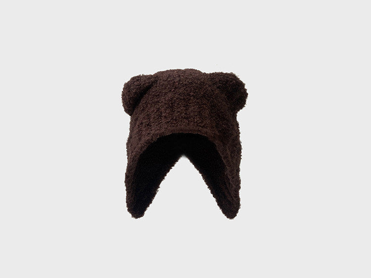 Lovely Teddy Bear Ear Wool Hat Autumn And Winter Ear Protector Big Head Warm Knit Cold Hat