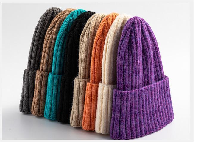 Autumn Winter Knitted Hat For Women'S Fashion Cotton Cashmere Warm Wool Hat Solid Color Ruffled Pullover Hat