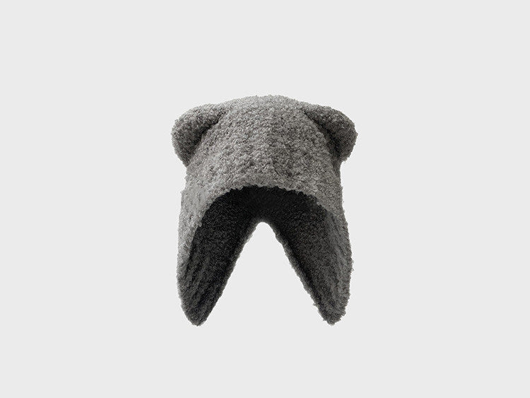 Lovely Teddy Bear Ear Wool Hat Autumn And Winter Ear Protector Big Head Warm Knit Cold Hat