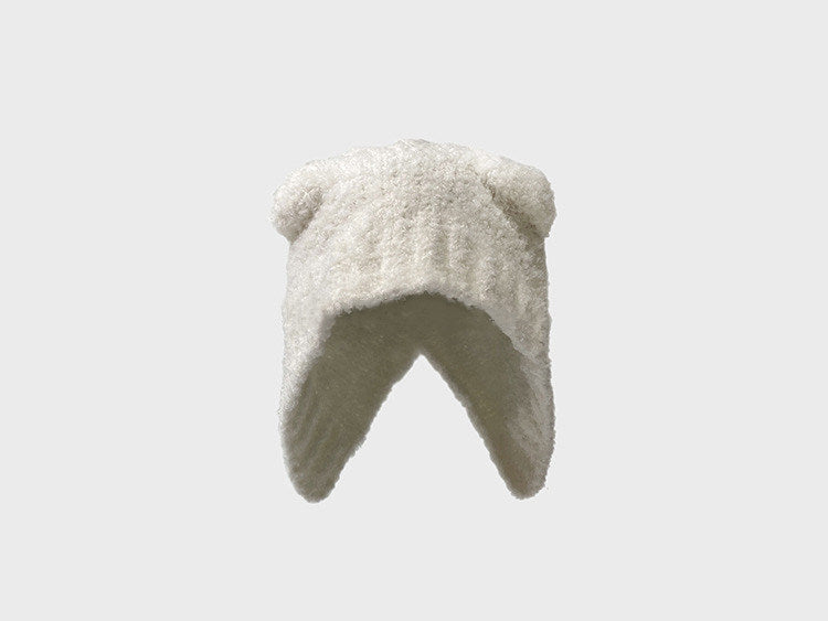 Lovely Teddy Bear Ear Wool Hat Autumn And Winter Ear Protector Big Head Warm Knit Cold Hat