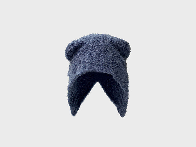 Lovely Teddy Bear Ear Wool Hat Autumn And Winter Ear Protector Big Head Warm Knit Cold Hat