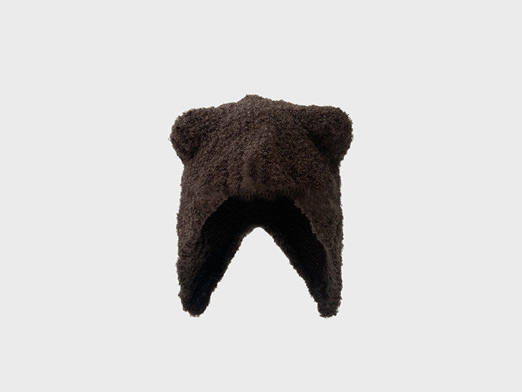 Lovely Teddy Bear Ear Wool Hat Autumn And Winter Ear Protector Big Head Warm Knit Cold Hat