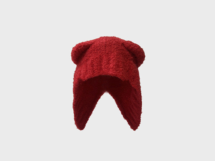 Lovely Teddy Bear Ear Wool Hat Autumn And Winter Ear Protector Big Head Warm Knit Cold Hat