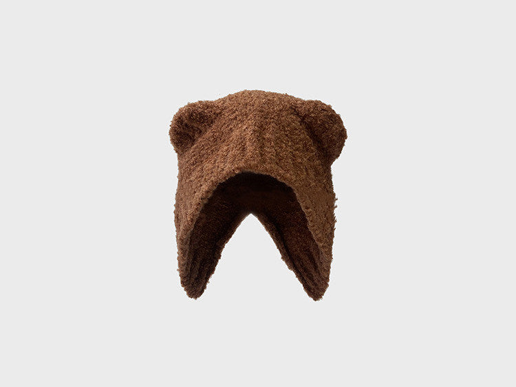 Lovely Teddy Bear Ear Wool Hat Autumn And Winter Ear Protector Big Head Warm Knit Cold Hat