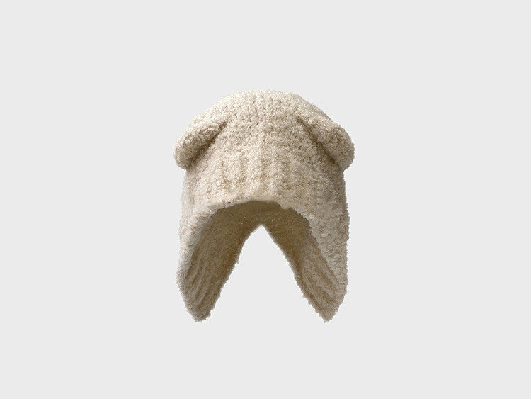 Lovely Teddy Bear Ear Wool Hat Autumn And Winter Ear Protector Big Head Warm Knit Cold Hat