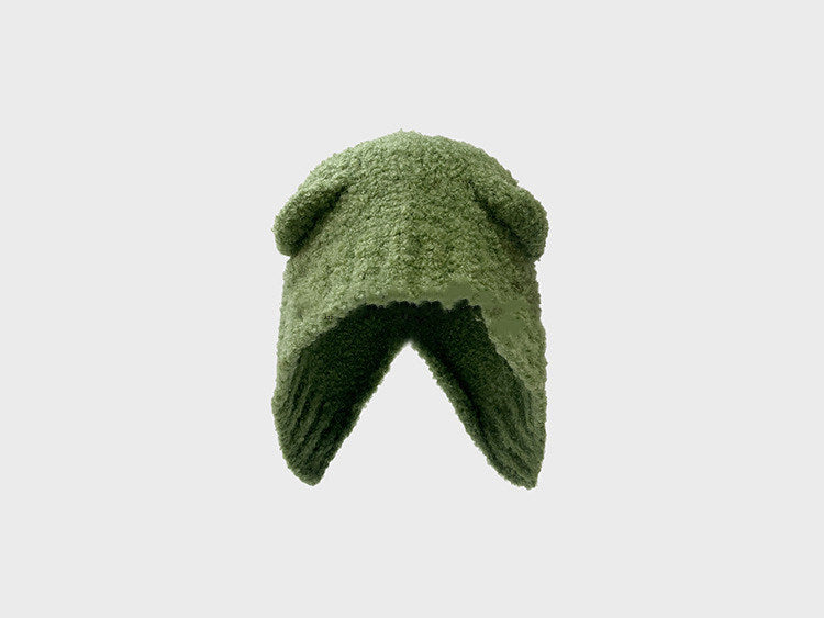 Lovely Teddy Bear Ear Wool Hat Autumn And Winter Ear Protector Big Head Warm Knit Cold Hat