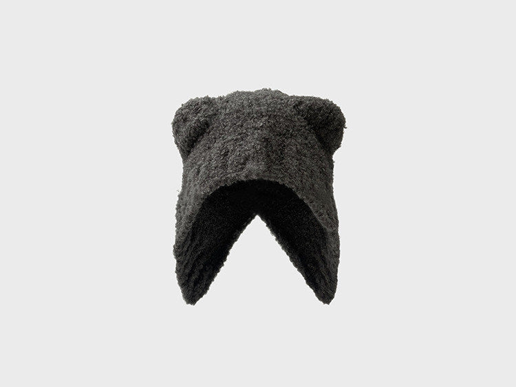 Lovely Teddy Bear Ear Wool Hat Autumn And Winter Ear Protector Big Head Warm Knit Cold Hat