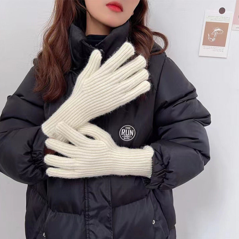 Pure Color Wool Knitted South Korean Label Gloves With Finger Exposed Touch Screen Cold Resistant Old Style Wrist Gloves Autumn And Winter Warm Gloves